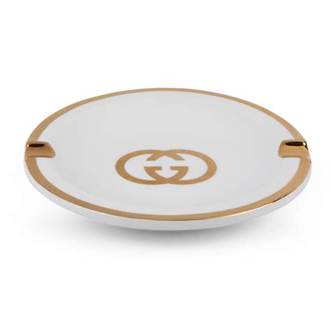 Vintage Gucci Porcelain Gold Trim Ashtray Dish 